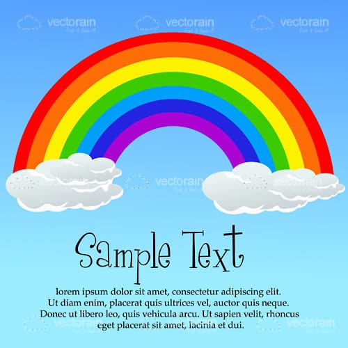 Rainbow with Puffy Clouds on Blue Sky with Sample Text